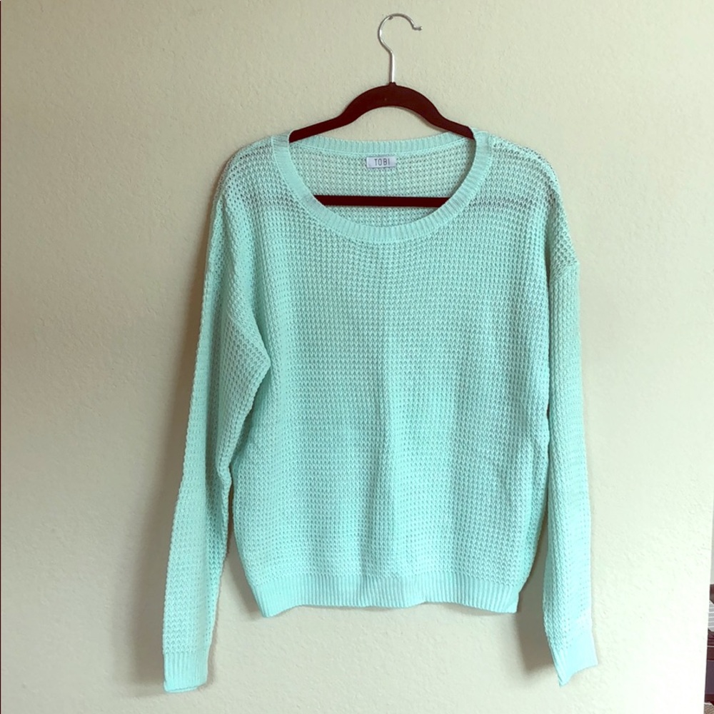TOBI S/M Mint Waffle Knit Sweater